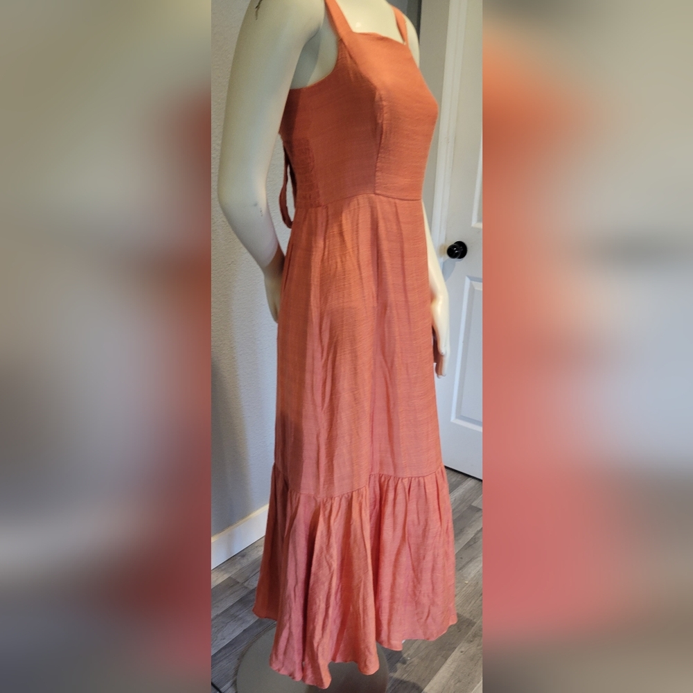 TAYLOR PAPAYA ORANGE Long DRESS SIZE 2 Ruffled Sundress Spaghetti Strap - Picture 10 of 16